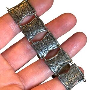 Vintage Aztec Mayan Warrior Panel 900 Silver Bracelet god